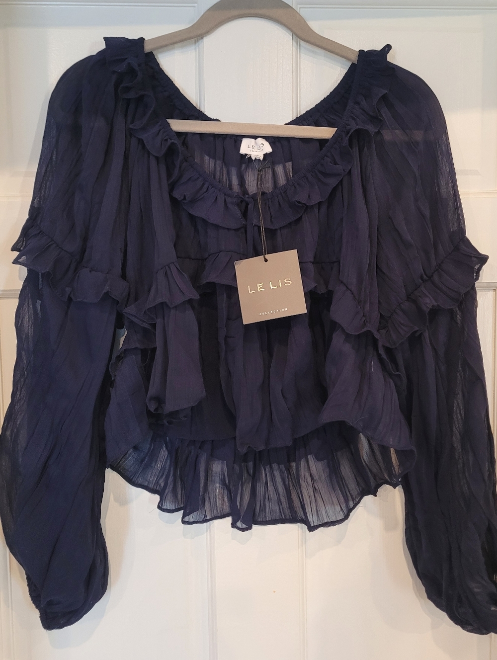 Le Lis Navy Ruffle Peasant Blouse | New With Tags
